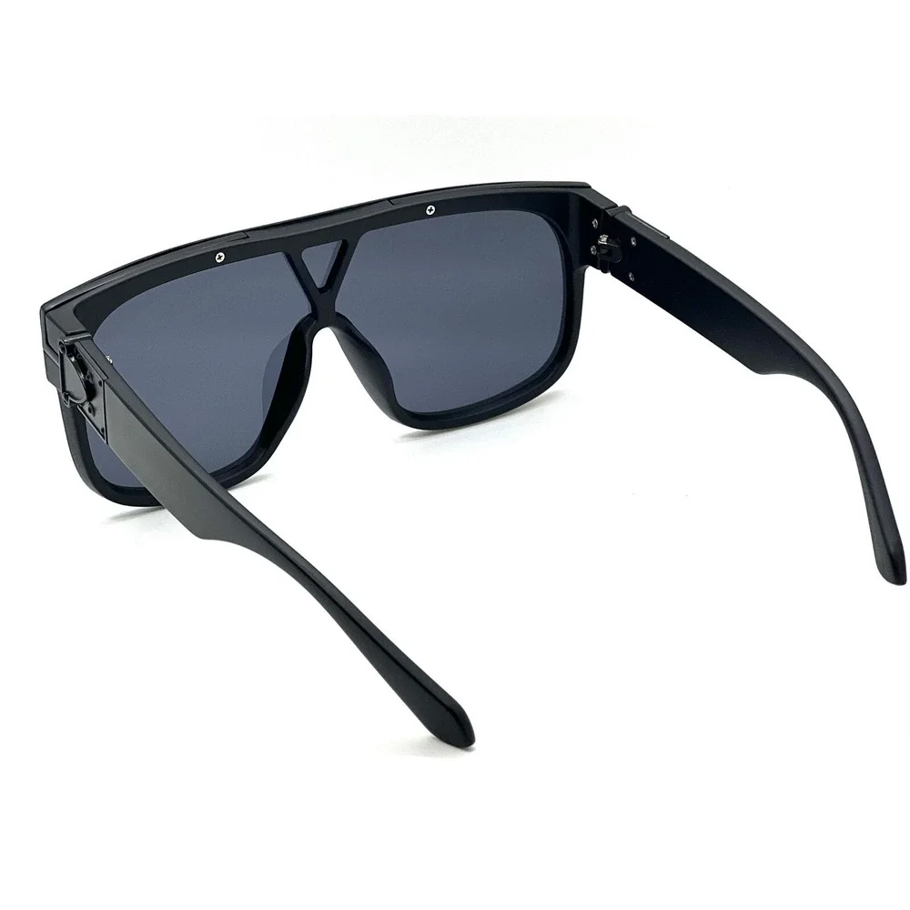 Flat Top Sunglasses Men's Fashion Oversized Square Frame‎ Dark Black Lens Luxury